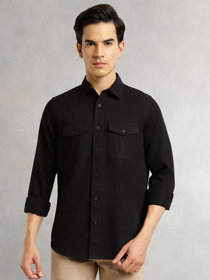 Black Cricket Club Collection Men Slim Fit Cotton Casual Shirt For Men-Dual Flap Pocket