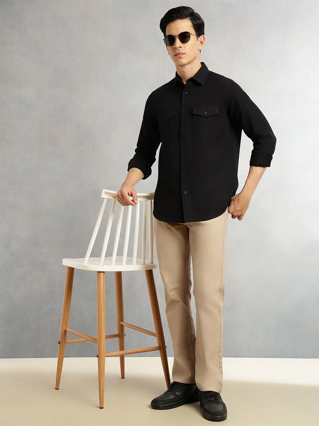 Black Cricket Club Collection Men Slim Fit Cotton Casual Shirt For Men-Dual Flap Pocket