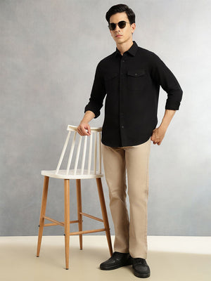 Black Cricket Club Collection Men Slim Fit Cotton Casual Shirt For Men-Dual Flap Pocket