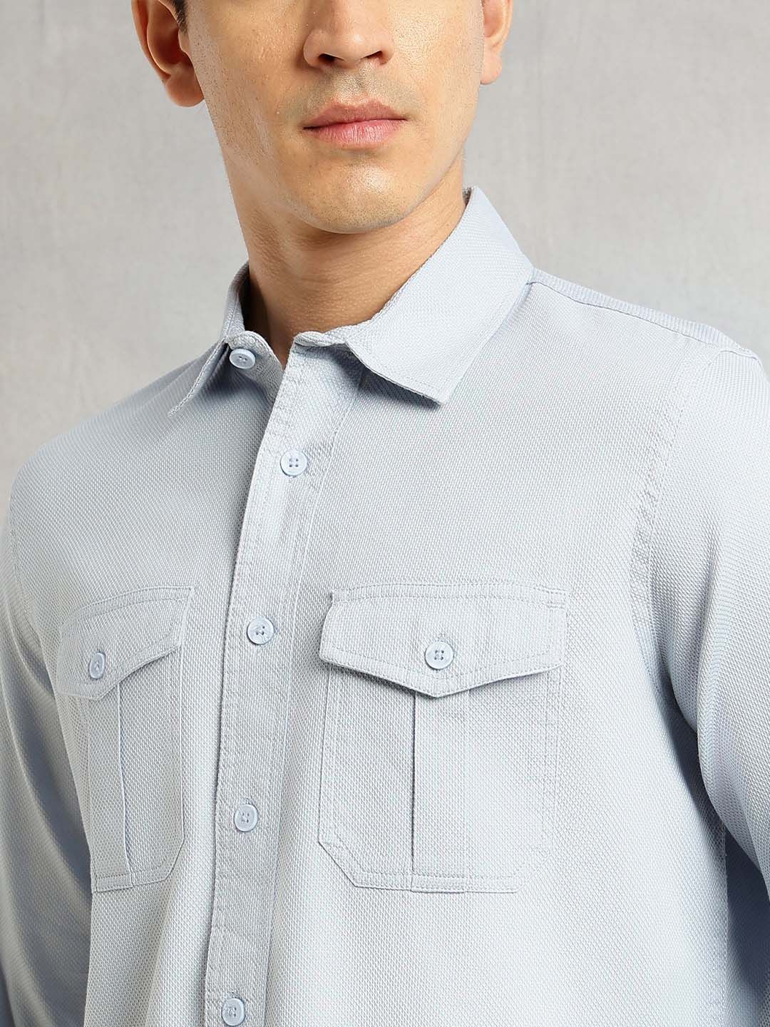 Blue Cricket Club Collection Men Slim Fit Cotton Casual Shirt For Men-Dual Flap Pocket