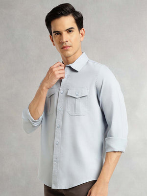 Blue Cricket Club Collection Men Slim Fit Cotton Casual Shirt For Men-Dual Flap Pocket