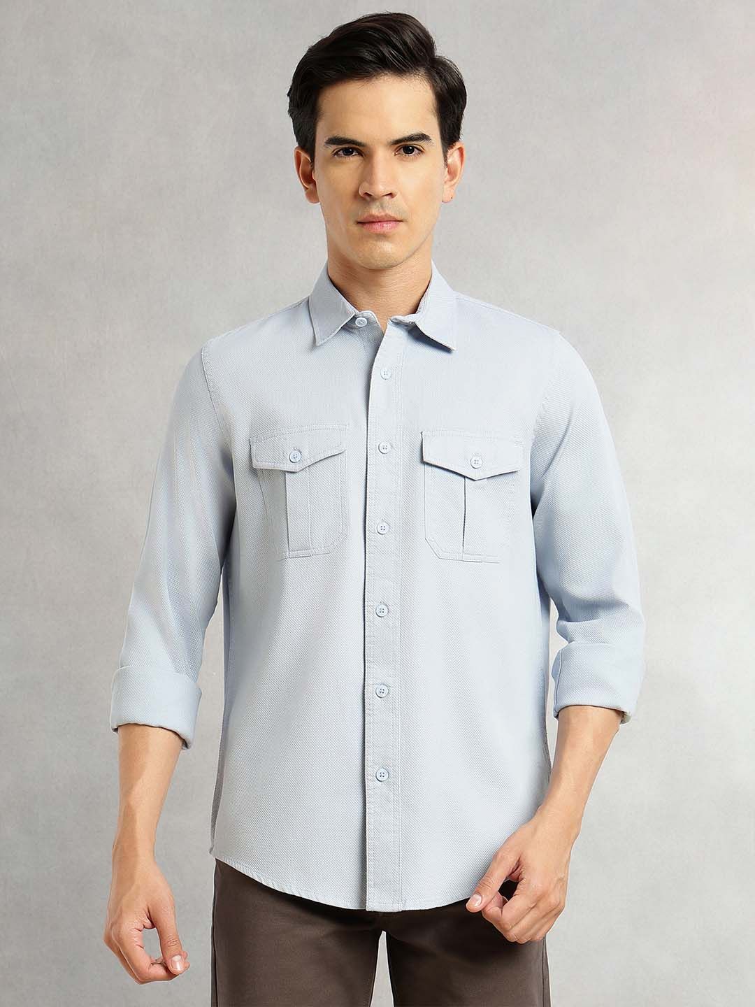 Blue Cricket Club Collection Men Slim Fit Cotton Casual Shirt For Men-Dual Flap Pocket