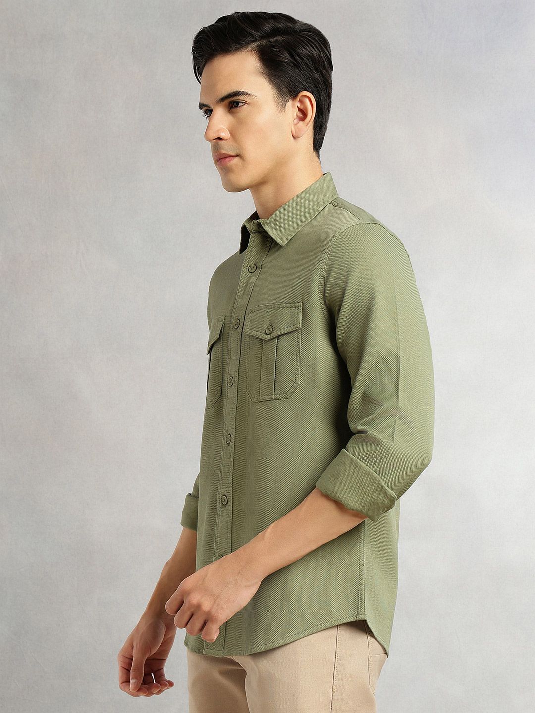 Thomas Scott Men Olive Cricket Club Collection Men Slim Fit Cotton Casual Shirt-Dual Flap Pocket