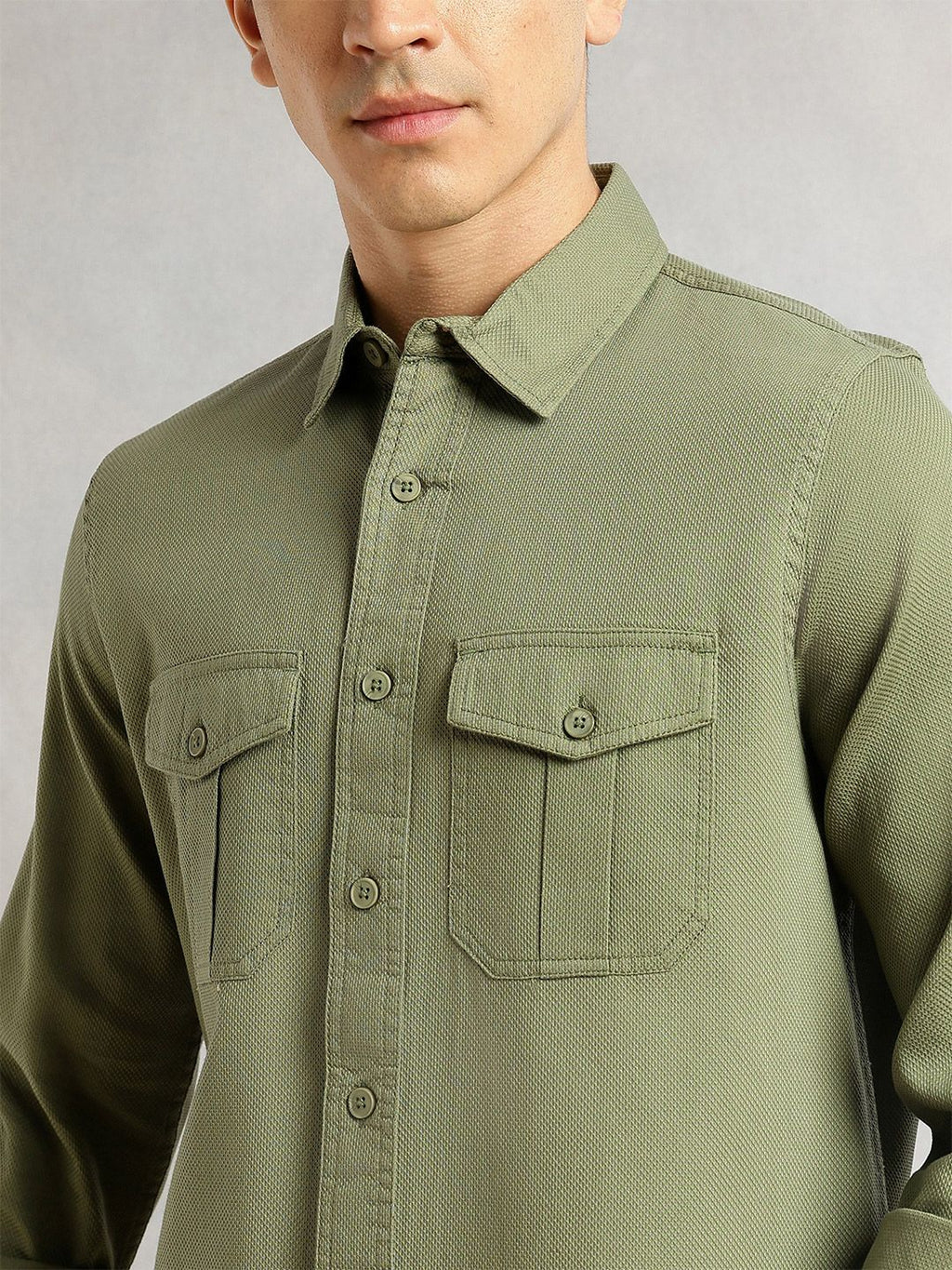 Thomas Scott Men Olive Cricket Club Collection Men Slim Fit Cotton Casual Shirt-Dual Flap Pocket