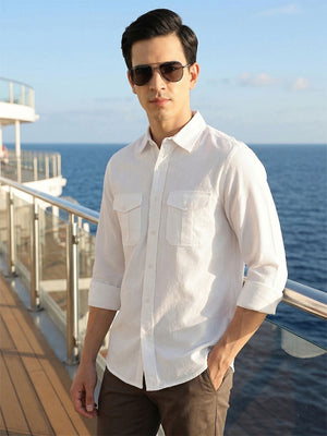 White Cricket Club Collection Men Slim Fit Cotton Casual Shirt For Men-Dual Flap Pocket