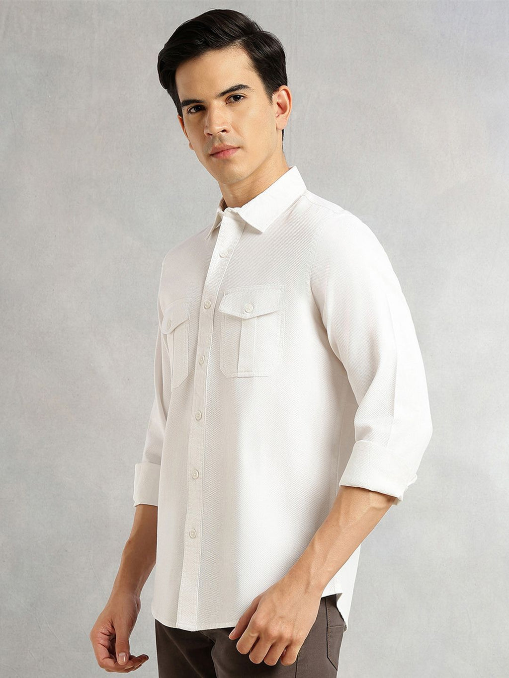 White Cricket Club Collection Men Slim Fit Cotton Casual Shirt For Men-Dual Flap Pocket