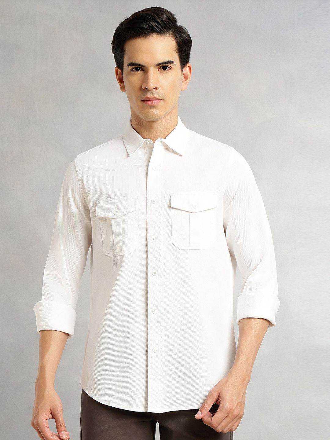 White Cricket Club Collection Men Slim Fit Cotton Casual Shirt For Men-Dual Flap Pocket