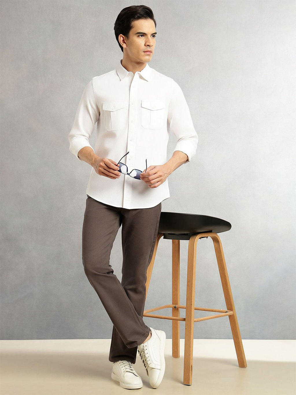White Cricket Club Collection Men Slim Fit Cotton Casual Shirt For Men-Dual Flap Pocket