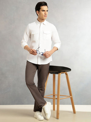 White Cricket Club Collection Men Slim Fit Cotton Casual Shirt For Men-Dual Flap Pocket