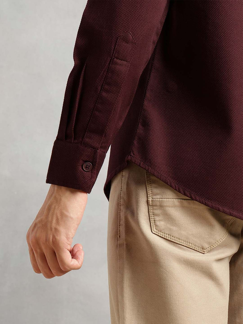 Wine Premium Slim Fit Long Sleeves Solid Spread Collar Cotton Casual Shirt For Men