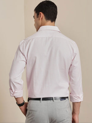 Thomas Scott Men Premium Pink Gingham Checks Cotton Formal Shirt with Spread Collar & Full Sleeves