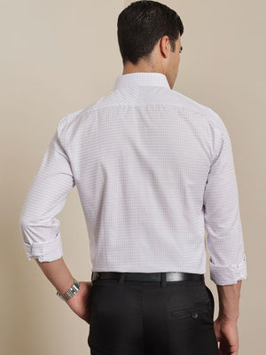 Thomas Scott Men Premium Violet Gingham Checks Cotton Formal Shirt with Spread Collar & Full Sleeves