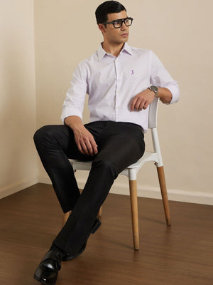 Thomas Scott Men Premium Violet Gingham Checks Cotton Formal Shirt with Spread Collar & Full Sleeves