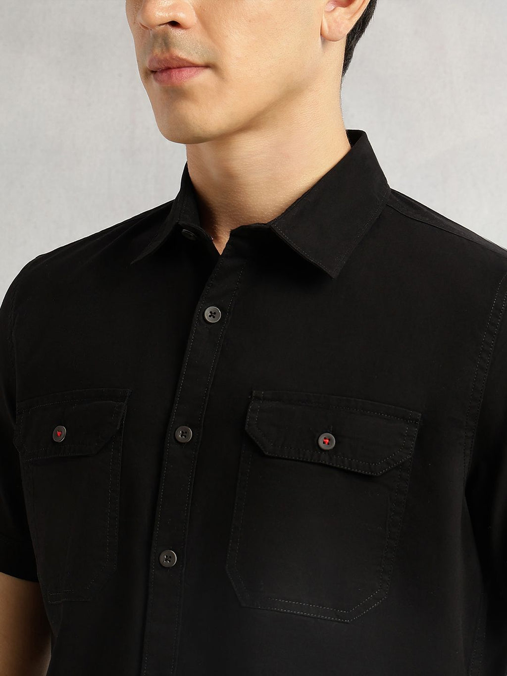 Black Men Cricket Club Collection Premium Slim Fit Casual Shirt For Men-Dual Flap Pockets With Short Sleeves