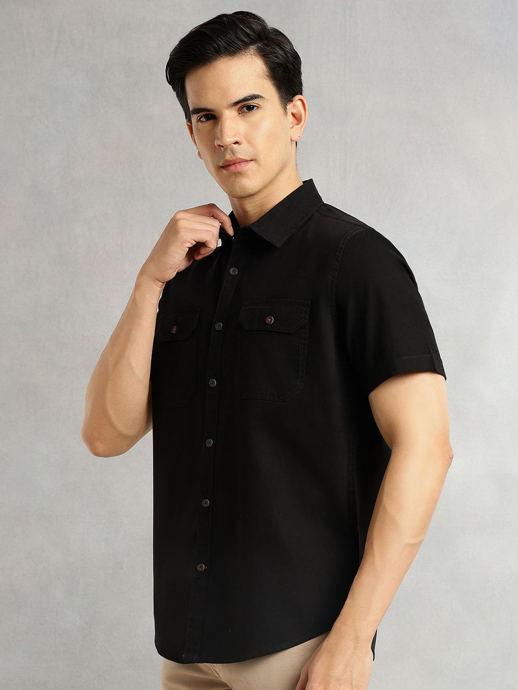Black Men Cricket Club Collection Premium Slim Fit Casual Shirt For Men-Dual Flap Pockets With Short Sleeves