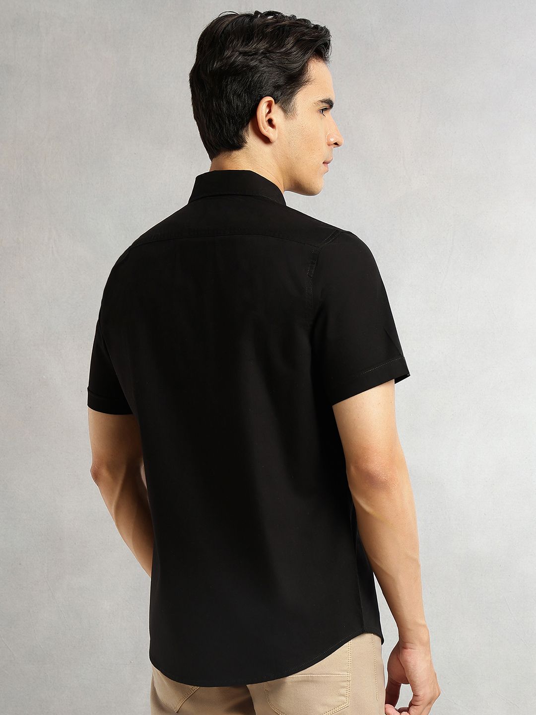 Black Men Cricket Club Collection Premium Slim Fit Casual Shirt For Men-Dual Flap Pockets With Short Sleeves