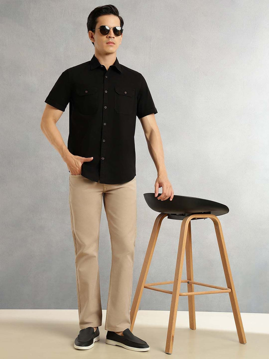Black Men Cricket Club Collection Premium Slim Fit Casual Shirt For Men-Dual Flap Pockets With Short Sleeves