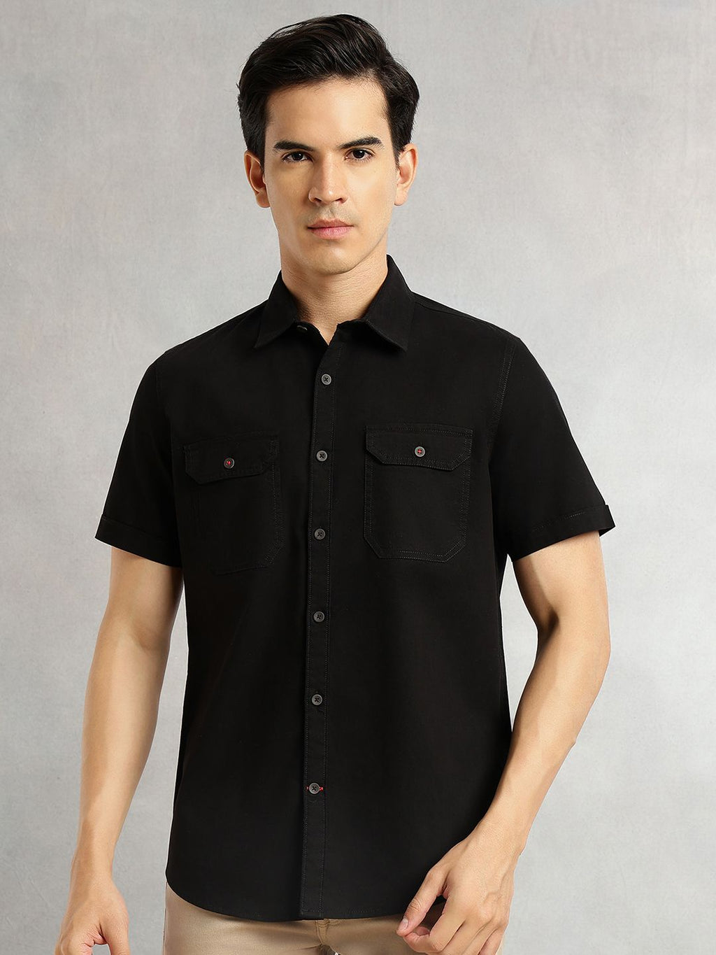 Black Men Cricket Club Collection Premium Slim Fit Casual Shirt For Men-Dual Flap Pockets With Short Sleeves