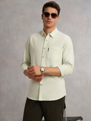 Thomas Scott Men Green Cricket Club Collection Regular Fit Pinstripes Long Sleeves Spread Collar 100% Cotton Oxford Casual Shirt