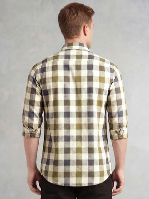 Navy Cricket Club Collection Long Sleeves Button-Down Collar Cotton Linen Gingham Checks Shirt For Men