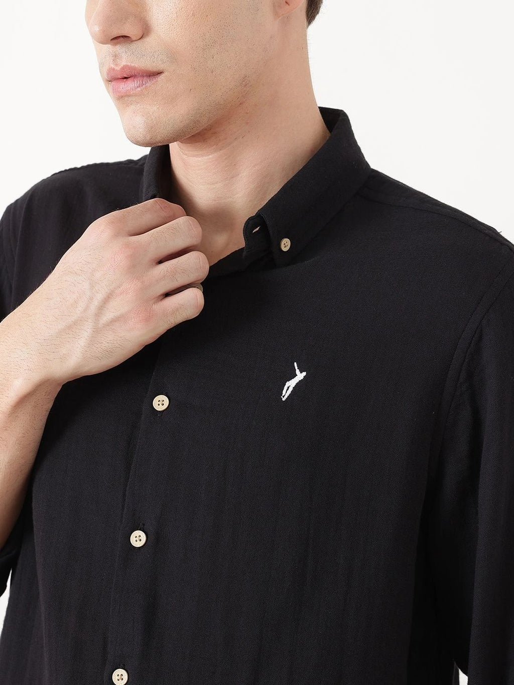 Black Premium Regular Fit Long Sleeves Button Down Collar Cotton Casual Shirt For Men