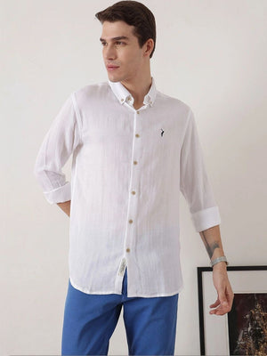 White Optical Premium Regular Fit Long Sleeves Button Down Collar Cotton Casual Shirt For Men