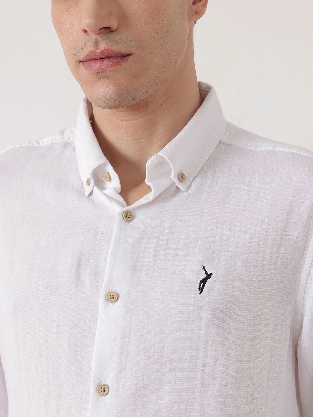 White Optical Premium Regular Fit Long Sleeves Button Down Collar Cotton Casual Shirt For Men