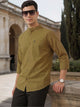 Mustard Premium Slim Fit Long Sleeves Mandarin Collar Solid Cotton Linen Casual Shirt For Men