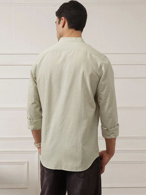 Pista Slim Fit Long Sleeves Mandarin Collar Solid Cotton Linen Casual Shirt For Men