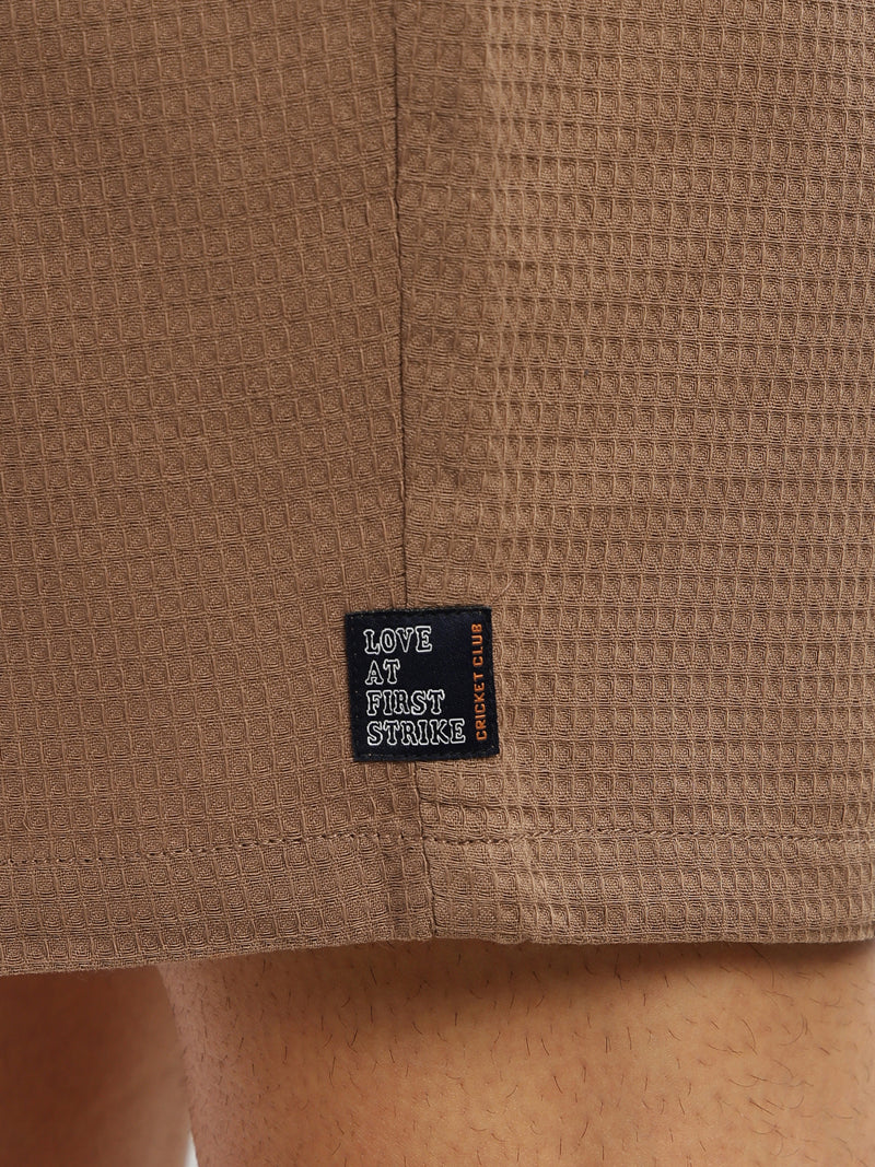 Thomas Scott Men Brown Cricket Club Collection Straight Fit Textured Waffle Cotton Shorts