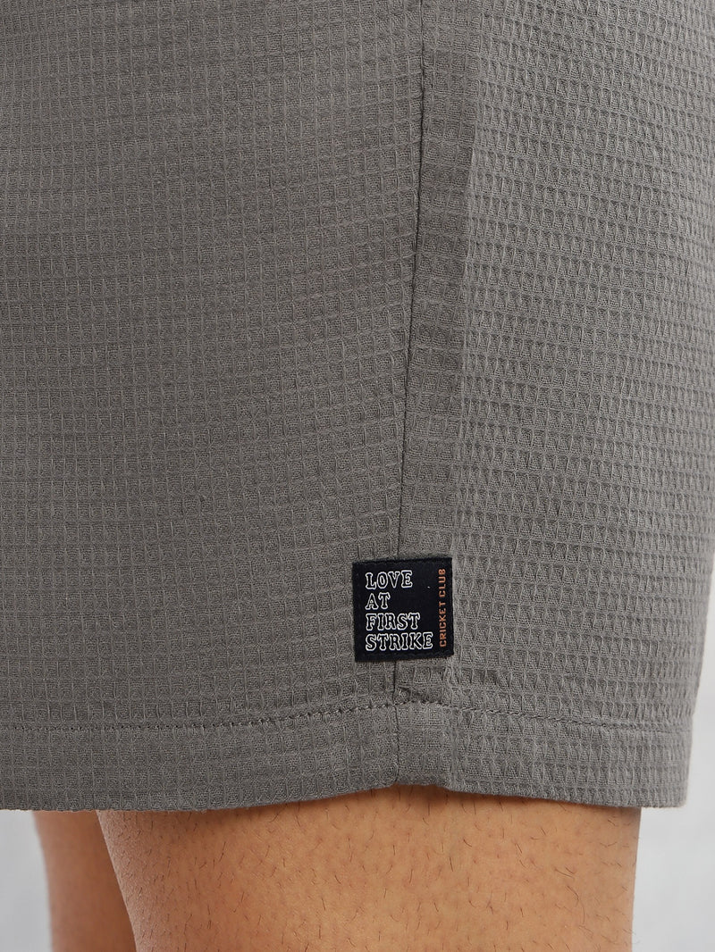 Thomas Scott Men Grey Cricket Club Collection Straight Fit Textured Waffle Cotton Shorts