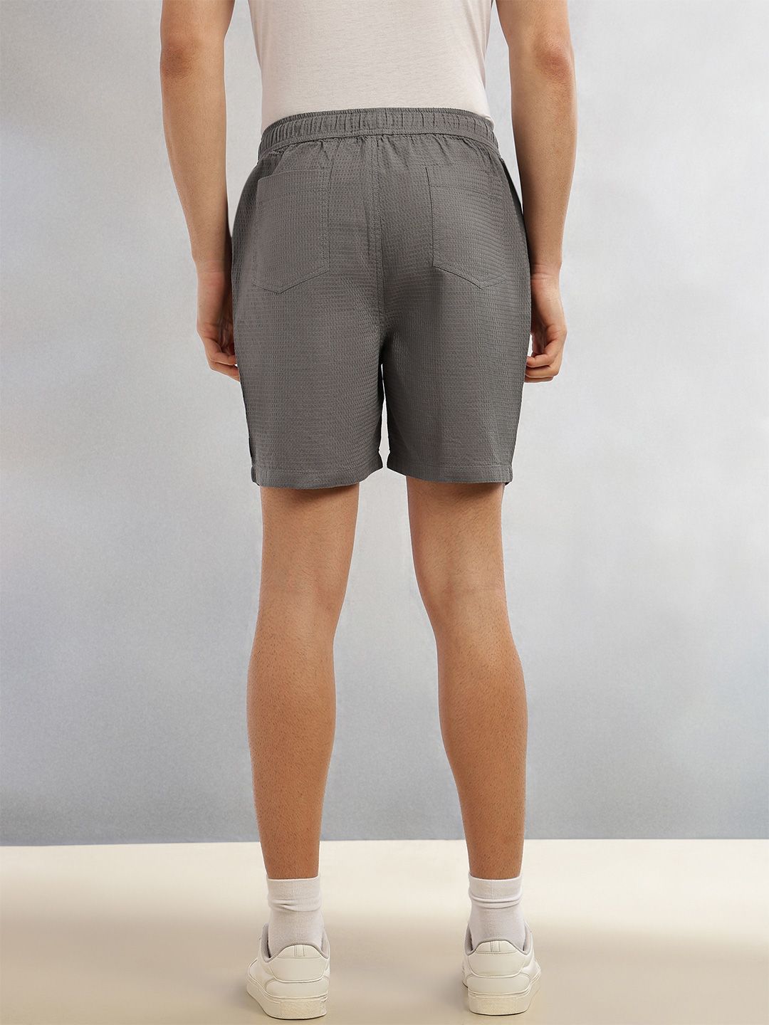 Grey Cricket Club Collection Straight Fit Textured Waffle Cotton Shorts For Men