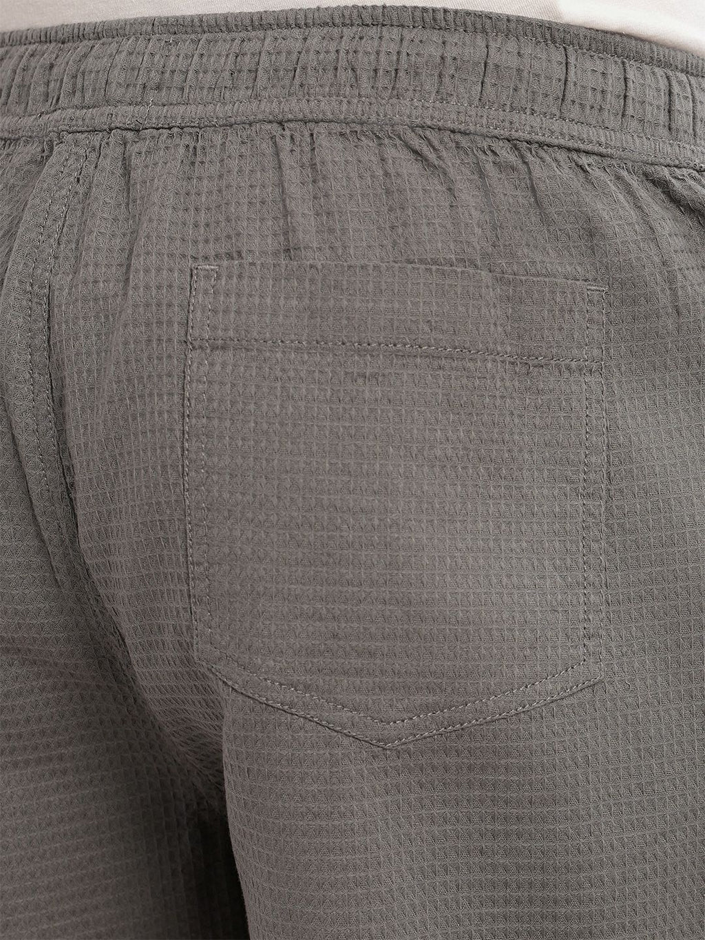 Grey Cricket Club Collection Straight Fit Textured Waffle Cotton Shorts For Men