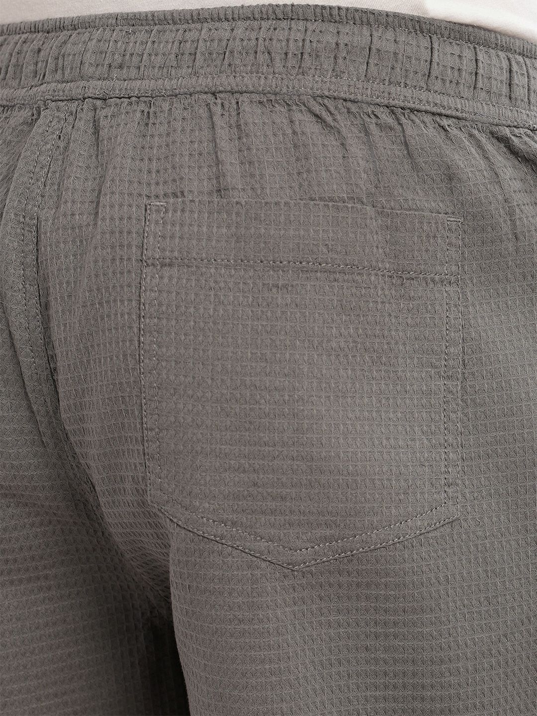 Grey Cricket Club Collection Straight Fit Textured Waffle Cotton Shorts For Men