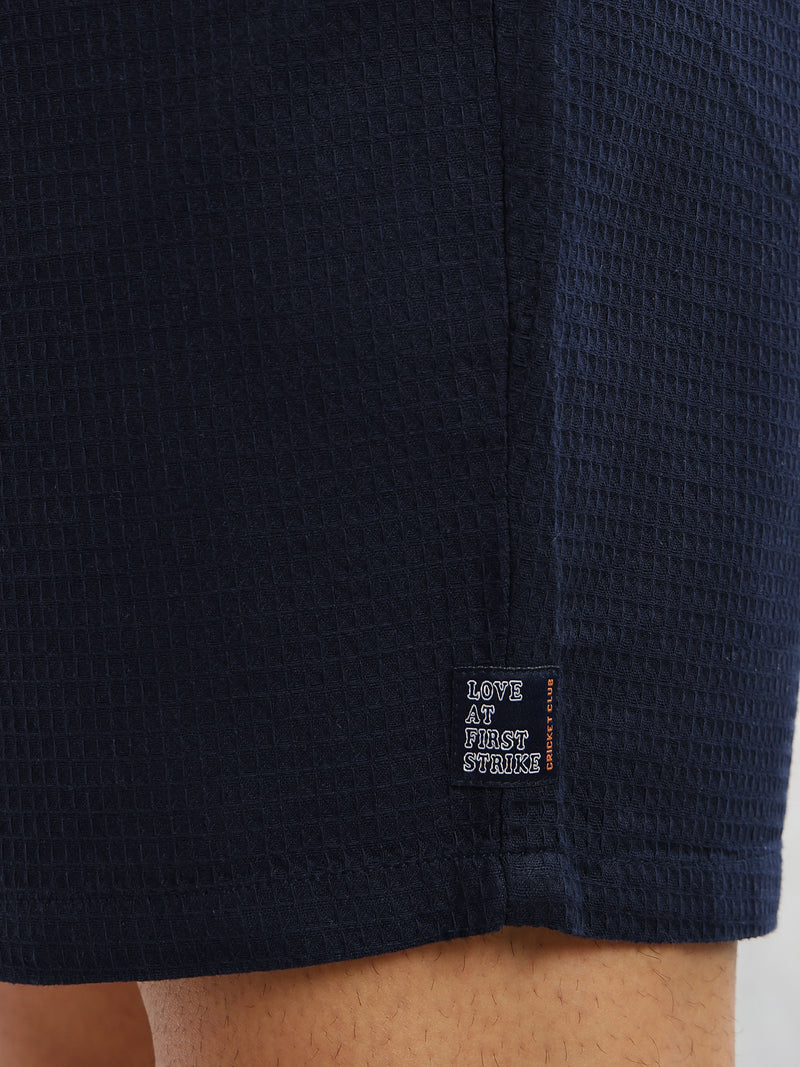 Thomas Scott Men Navy Cricket Club Collection Straight Fit Textured Waffle Cotton Shorts