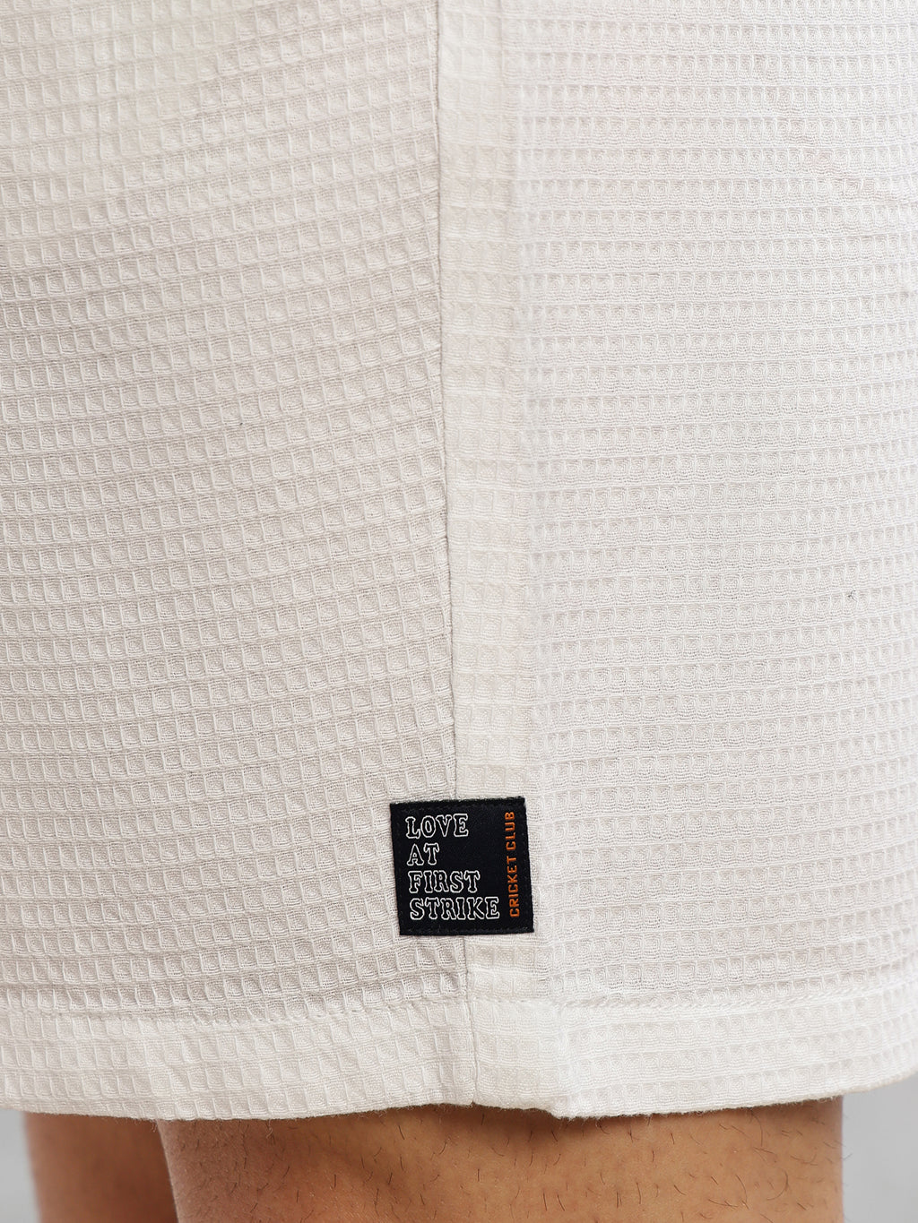 Thomas Scott Men White Cricket Club Collection Straight Fit Textured Waffle Cotton Shorts