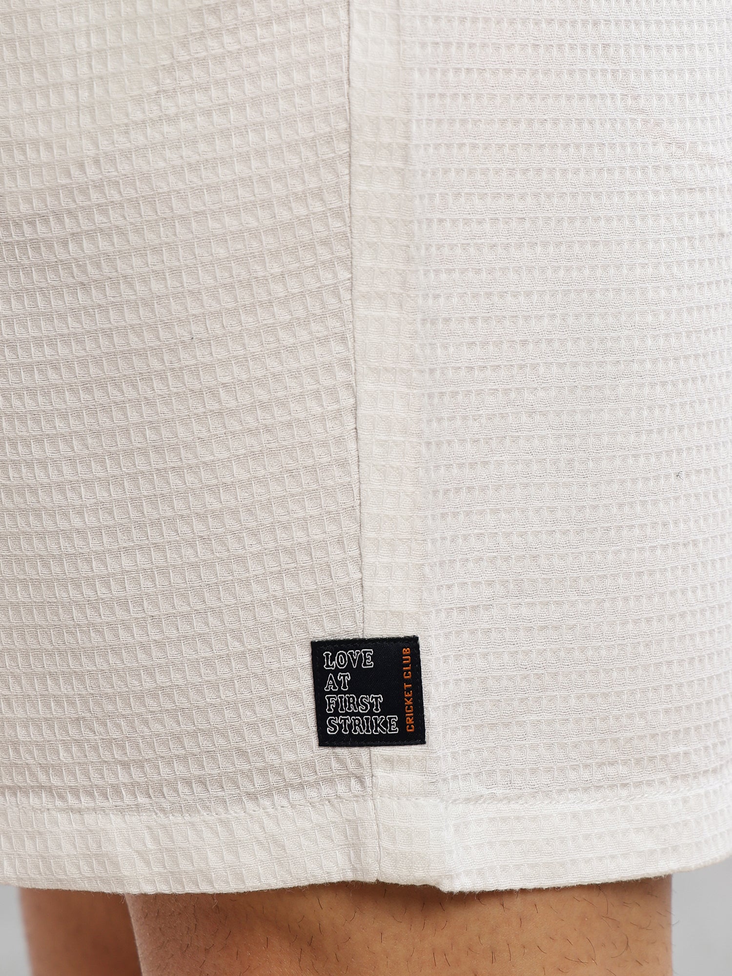 Thomas Scott Men White Cricket Club Collection Straight Fit Textured Waffle Cotton Shorts