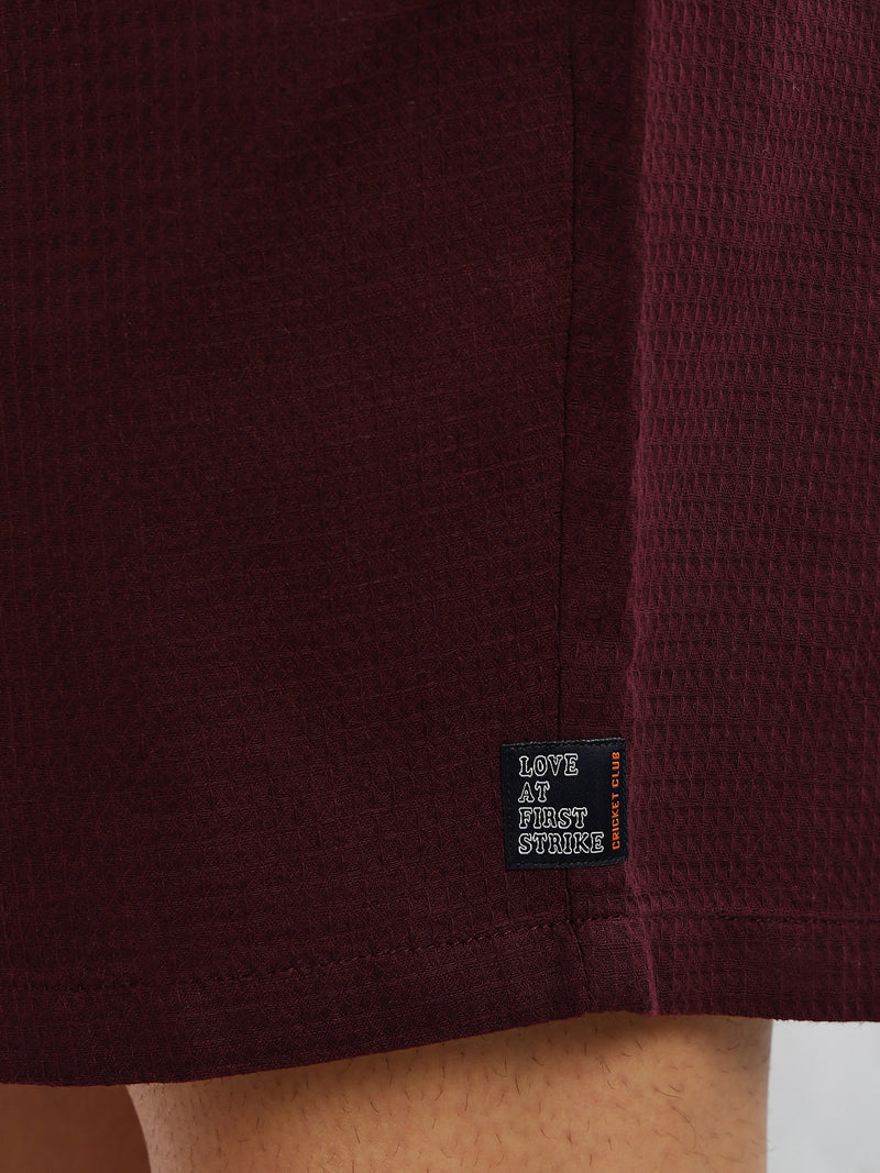 Thomas Scott Men Wine Cricket Club Collection Straight Fit Textured Waffle Cotton Shorts