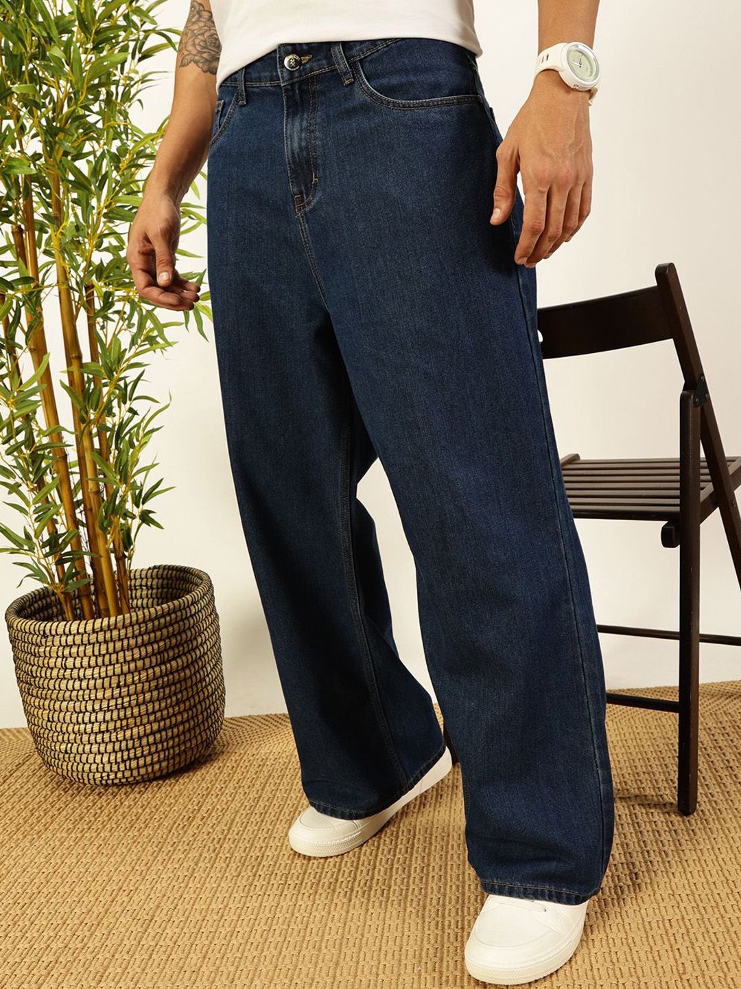 Blue Smart Bootcut Fit Clean Look Non Stretchable Jeans For Men