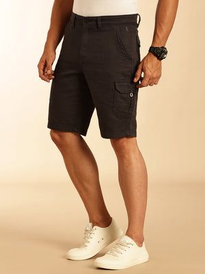 Thomas Scott Men Dark Grey Straight Fit Mid Rise Solid Cargo Shorts