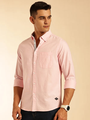 Pink Slim Fit Long Sleeves Button-Down Collar Oxford Casual Shirt For Men
