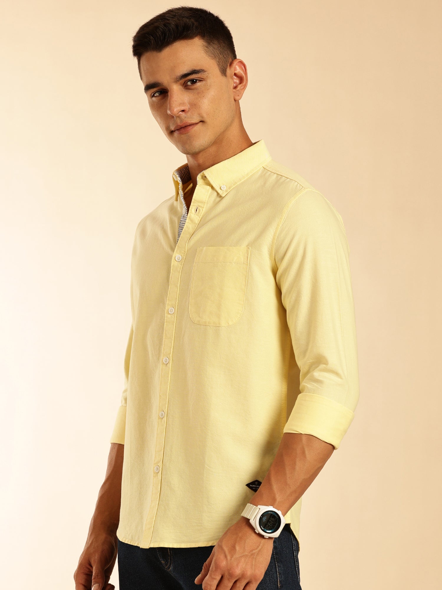Thomas Scott Men Yellow Slim Fit Long Sleeves Button-Down Collar Oxford Casual Shirt