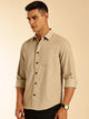 Thomas Scott Men Cream Slim Fit Long Sleeves Corduroy Casual Shirt