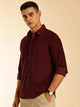 Thomas Scott Men Wine Slim Fit Long Sleeves Corduroy Casual Shirt