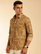 Olive Regular Fit Long Sleeves Abstract Printed Pure Cotton Casual Shirt For Men