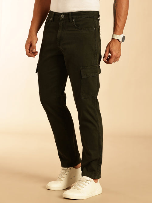 Thomas Scott Men Dark Green Loose Fit Mid-Rise Non Stretchable Cargo Jeans
