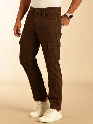 Thomas Scott Men Brown Loose Fit Mid-Rise Non Stretchable Cargo Jeans
