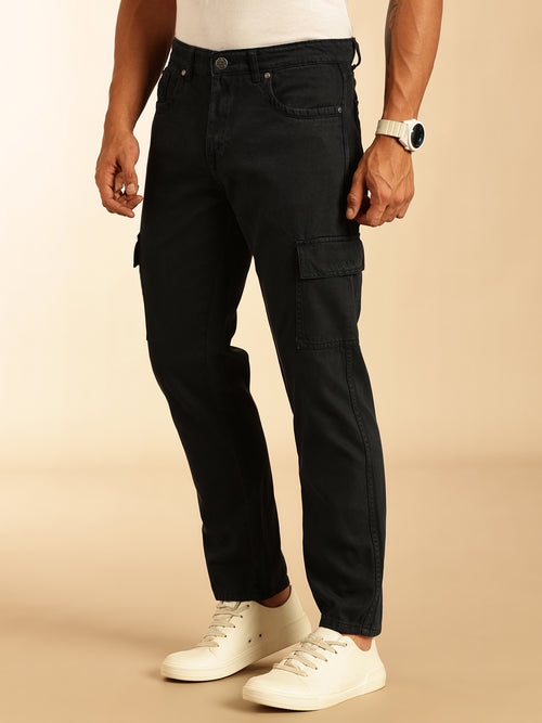 Thomas Scott Men Navy Blue Loose Fit Mid-Rise Non Stretchable Cargo Jeans