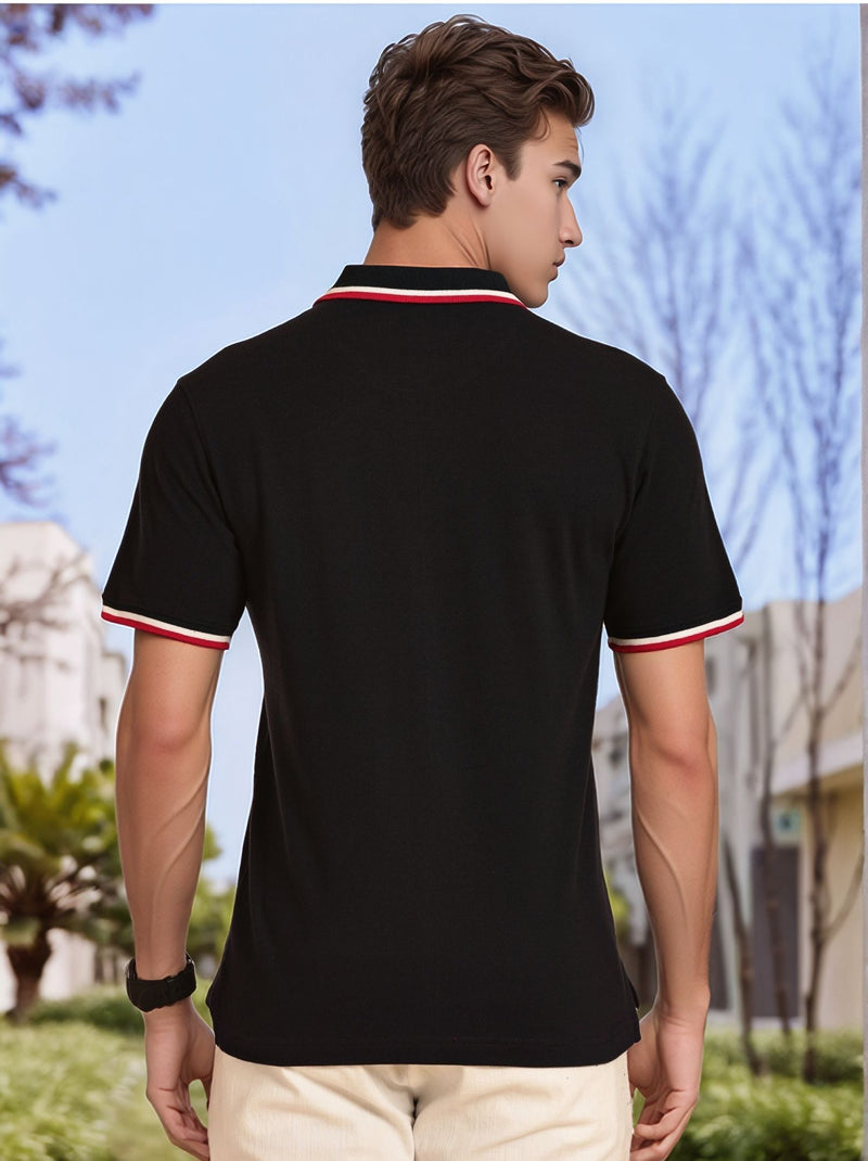 Thomas Scott Men Navy Regular Fit Short Sleeves Knitted Polo Collar T-shirt