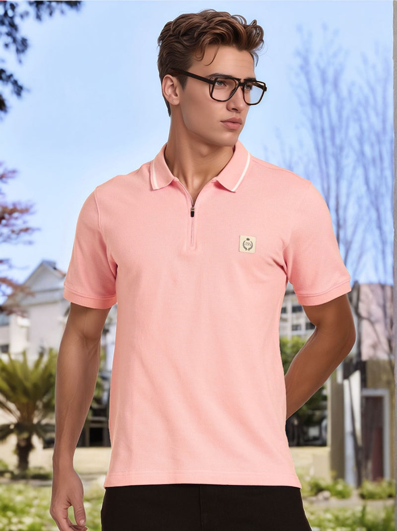 Thomas Scott Men Pink Regular Fit Short Sleeves Knitted Polo Collar T-shirt